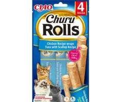 Inaba - przysmak dla kotów Churu Rolls, kurczak, tuńczyk i przegrzebki 4x10g